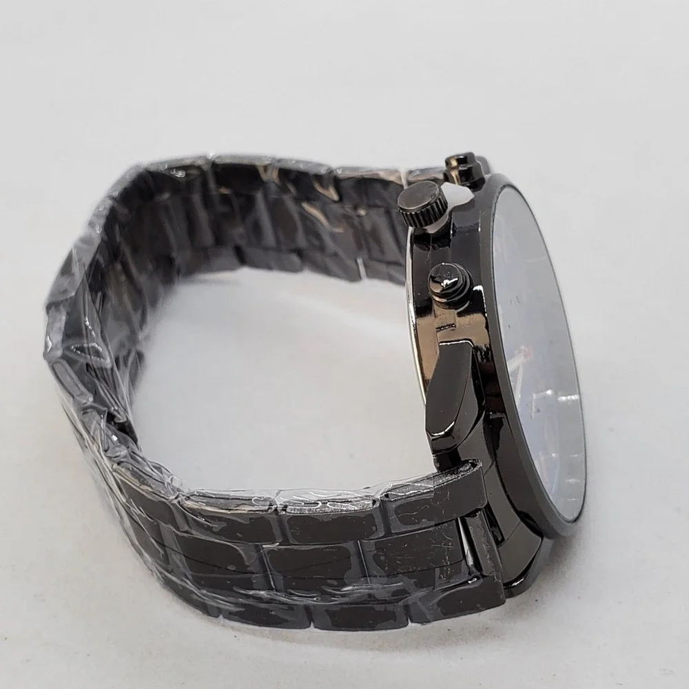Men's Watch 42MM Blue‎ Dial Gold Numerals Date Indicator Black Bracelet 7